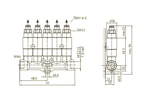 Maßzeichnung SKF Verteiler 355 - Steck