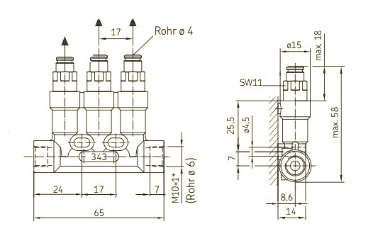 Maßblatt Einleitungsverteiler Steckanschluss
